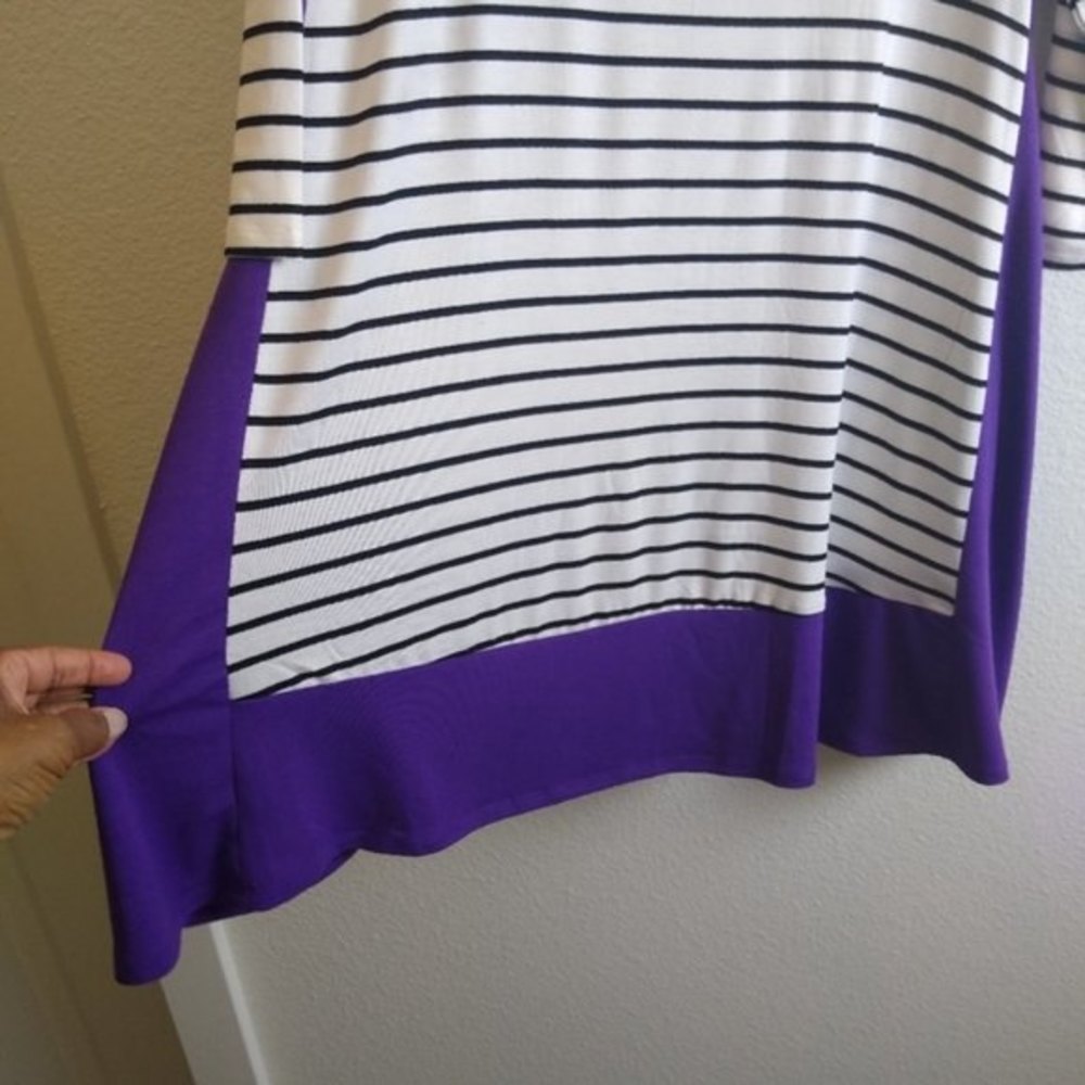 42 Pops Purple Stripe Contrast Raglan Sleeve Swing Top Pockets S - Picture 4 of 8
